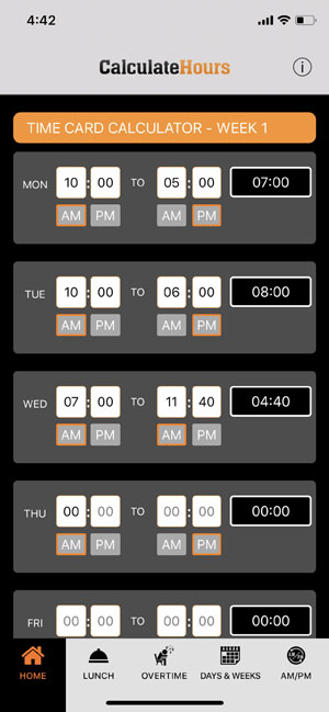 Time Card Calculator App
